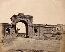 Lucknow, India: gateway of the Lucknow Residency, showing damage caused during the..., c1858. Creator: Felice Beato