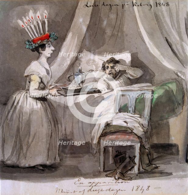 Lucia celebration at Koberg in Västergötland 1848.  Creator: Fritz von Dardel.