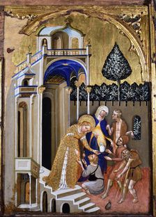Lucia gives alms, c.1410. Creator: Jacobello del Fiore
