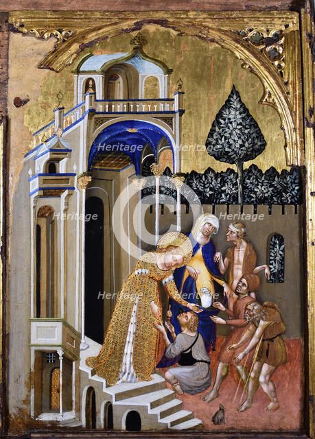 Lucia gives alms, c.1410. Creator: Jacobello del Fiore.