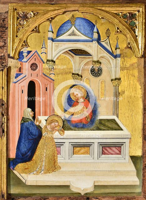 Lucia praying at the tomb of Saint Agatha, c.1410. Creator: Jacobello del Fiore.