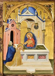 Lucia praying at the tomb of Saint Agatha, c.1410. Creator: Jacobello del Fiore
