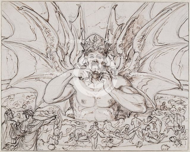 Lucifer in the center of hell. Illustration to the Divine Comedy by Dante Alighieri, ca 1803. Creator: Koch, Joseph Anton (1768-1839).