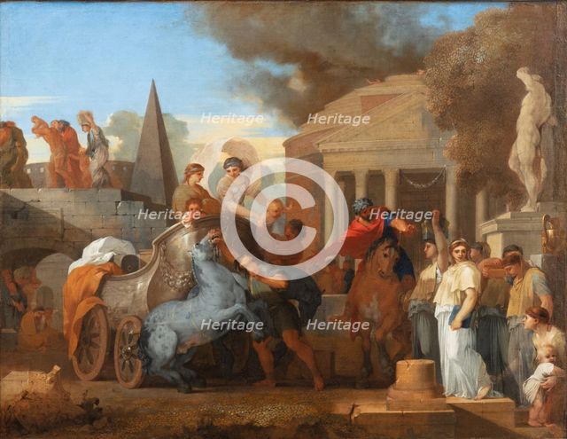 Lucius Albinus giving up his chariot to the vestals during the sack of Rome in 390 B.C.  Creator: Sébastien Bourdon.