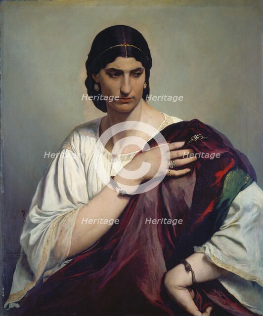 Lucrezia Borgia; Portrait of a Roman woman in white tunic and red robe, c1862-1866. Creator: Anselm Friedrich Feuerbach.