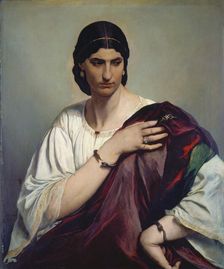 Lucrezia Borgia; Portrait of a Roman woman in white tunic and red robe, c1862-1866. Creator: Anselm Friedrich Feuerbach