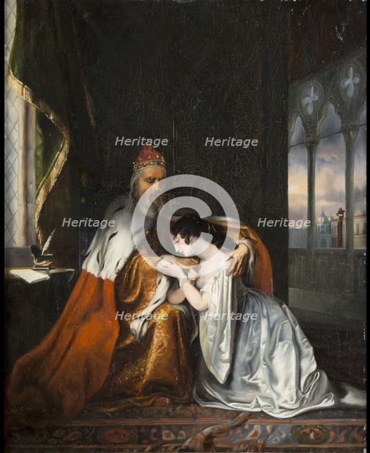 Lucrezia begging her father in law Doge Francesco Foscari to interfere in favor of her husband Jacop