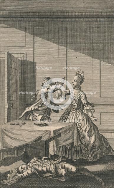 'Lucy attempting to shoot herself, after killing Mr. Wimple', 18th century. Creator: Unknown.