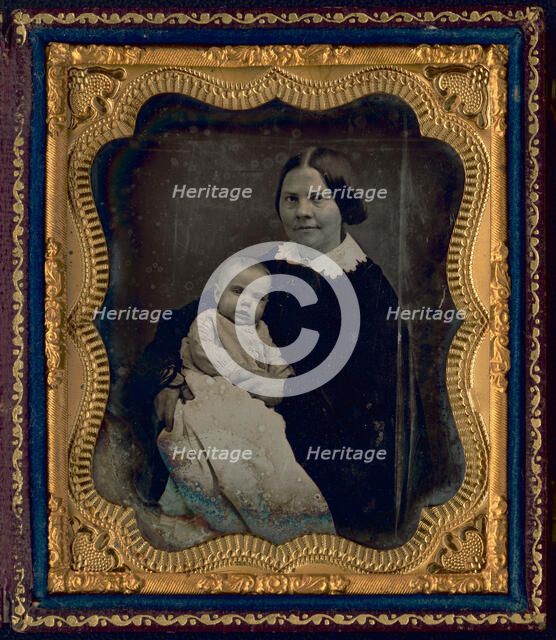 Lucy Stone, with Alice Stone Blackwell, half-length portrait of a woman, seated..., 1857 or 1858. Creator: Unknown.