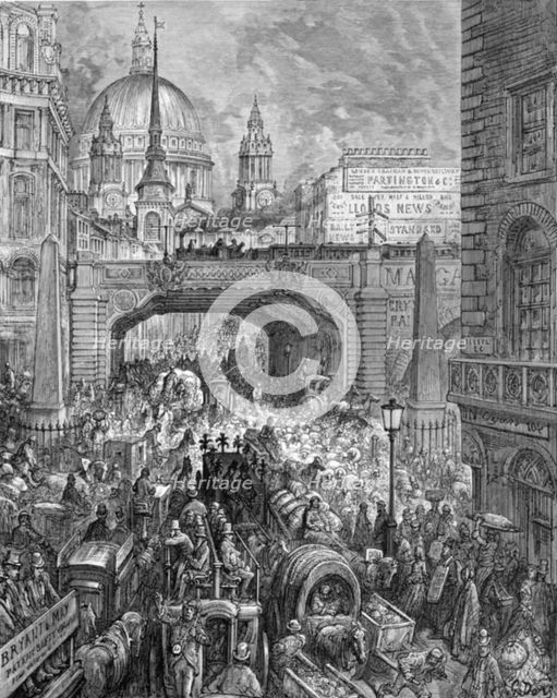'Ludgate Hill - A block in the Street', 1872.  Creator: Gustave Doré.
