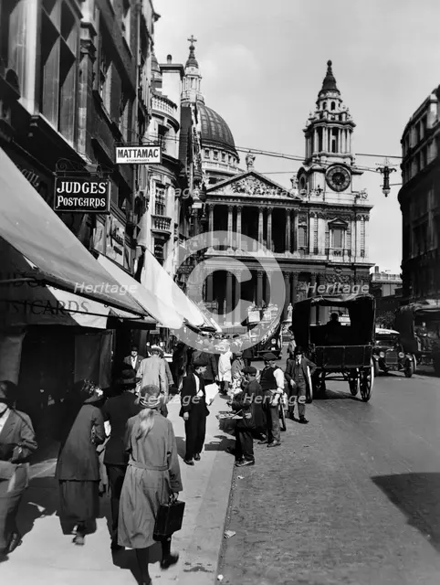 Ludgate Hill, looking east, with St Paul's Cathedral, City of London. Creator: Unknown.