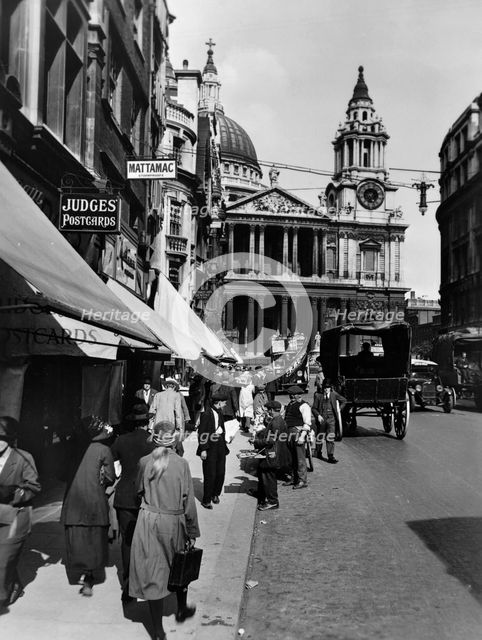Ludgate Hill, looking east, with St Paul's Cathedral, City of London. Creator: Unknown.