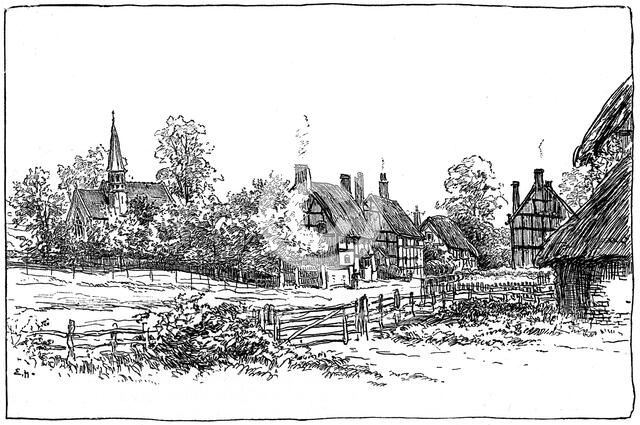Luddington village and new church, Warwickshire, 1885.Artist: Edward Hull
