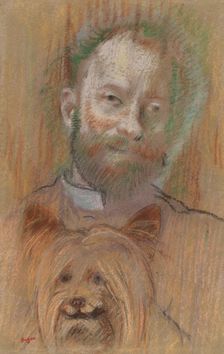 Ludovic Lepic Holding His Dog, 1889. Creator: Edgar Degas (French, 1834-1917)