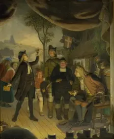 Ludvig Holberg Attending a Rehearsal of his Play Erasmus Montanus, Act IV, Scene 2, 1888. Creator: Lorenz Frolich