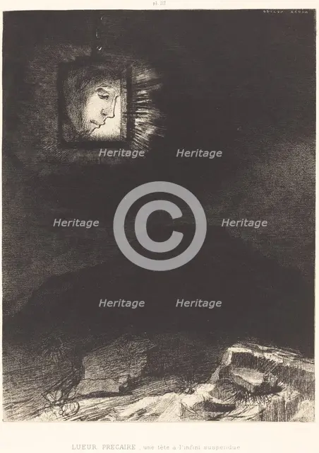 Lueur precaire, une tete a l'infini suspendue(Precarious glimmering, a head suspended, 1891. Creator: Odilon Redon.
