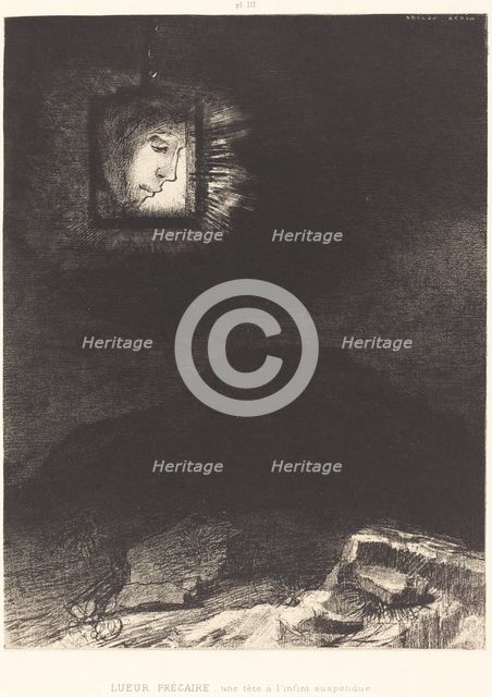 Lueur precaire, une tete a l'infini suspendue(Precarious glimmering, a head suspended, 1891. Creator: Odilon Redon.