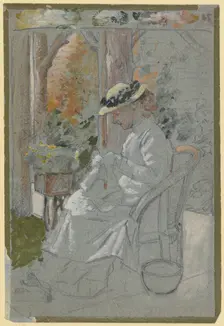 Luise Scholderer on the veranda, c1890s. Creator: Otto Scholderer