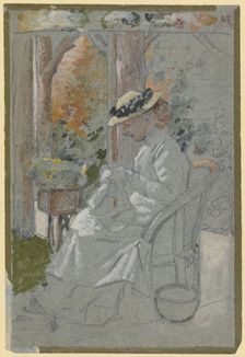 Luise Scholderer on the veranda, c1890s. Creator: Otto Scholderer