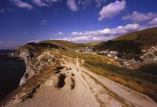 Lulworth Cove Looking West to Dungy Head, Dorset, 20th century. Artist: CM Dixon
