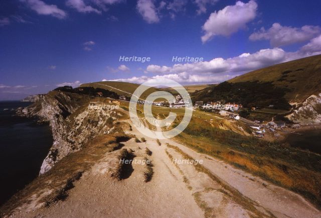Lulworth Cove Looking West to Dungy Head, Dorset, 20th century. Artist: CM Dixon.
