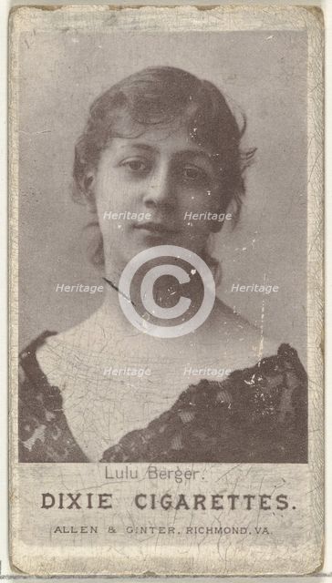 Lulu Berger, from the Actresses series (N67) promoting Dixie Cigarettes for Allen & Gi..., ca. 1888. Creator: Allen & Ginter.