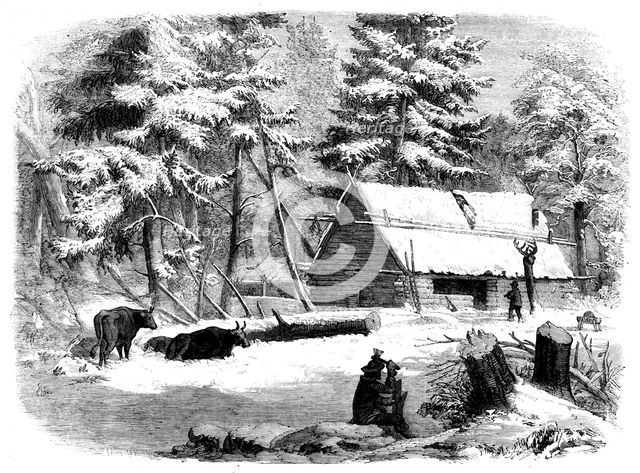 Lumbering in New Brunswick - Lumberman's Camp-house, 1858. Creator: Unknown.