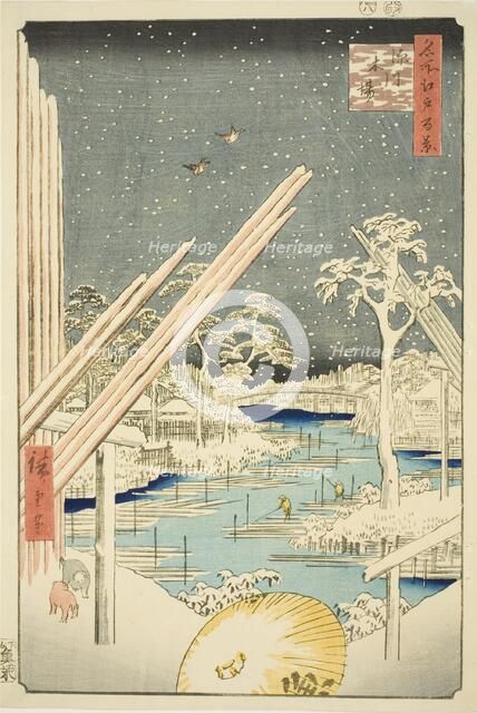 Lumberyards at Fukagawa (Fukagawa kiba), from the series "One Hundred Famous...", 1856. Creator: Ando Hiroshige.
