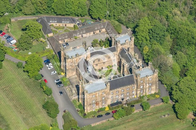 Lumley Castle, a late 14th century crenellated fortified house, County Durham, 2025. Creator: Robyn Andrews.