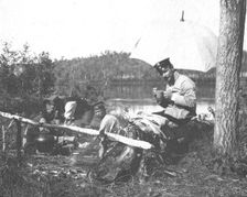 Lunch for prospectors on the banks of the Zeya River, 1909. Creator: Vladimir Ivanovich Fedorov