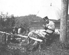 Lunch for prospectors on the banks of the Zeya River, 1909. Creator: Vladimir Ivanovich Fedorov