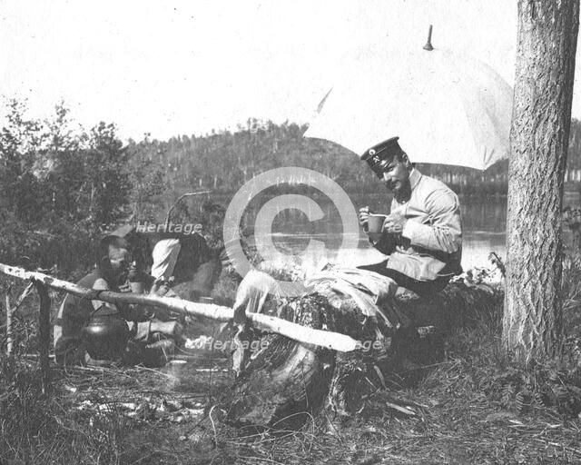 Lunch for prospectors on the banks of the Zeya River, 1909. Creator: Vladimir Ivanovich Fedorov.