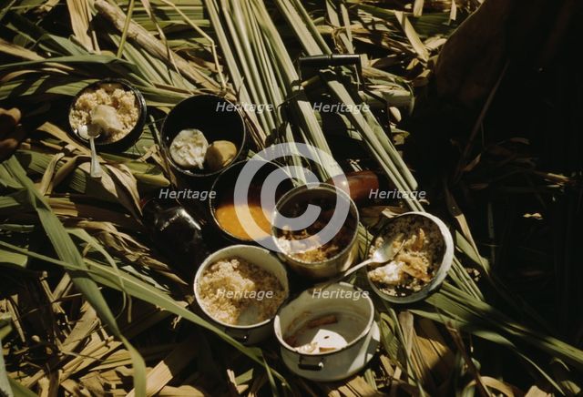 Lunch of a sugar worker on a plantation, vicinity of Puerto Rico?, 1942. Creator: Jack Delano.