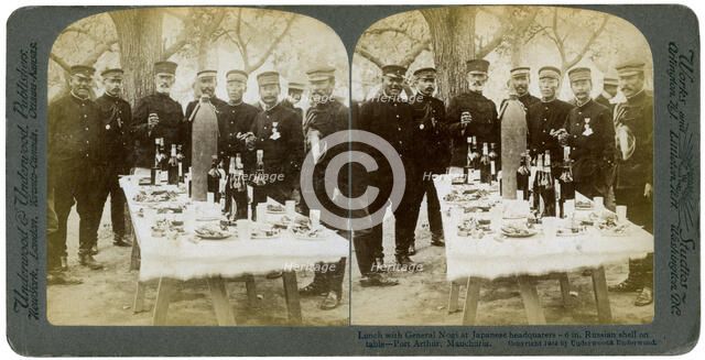 Lunch with General Nogi at Japanese headquarters, Port Arthur, Manchuria, 1904.Artist: Underwood & Underwood
