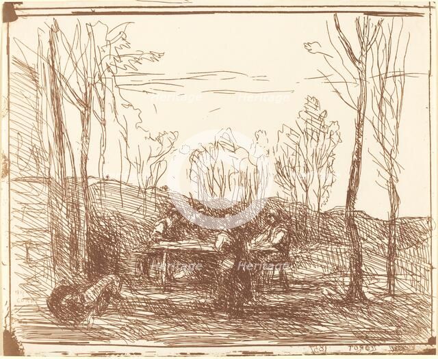 Luncheon in a Clearing (Un Dejeuner dans la clairiere), 1857. Creator: Jean-Baptiste-Camille Corot.