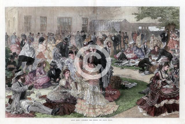 Luncheon time behind the grand stand, Ascot races, 1872. Artist: Unknown