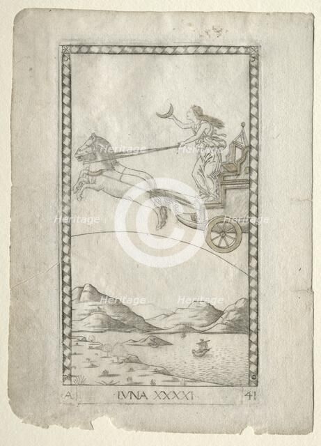 Luna (from the Tarocchi, series A: Firmaments of the Universe, #41), before 1467. Creator: Master of the E-Series Tarocchi (Italian, 15th century).