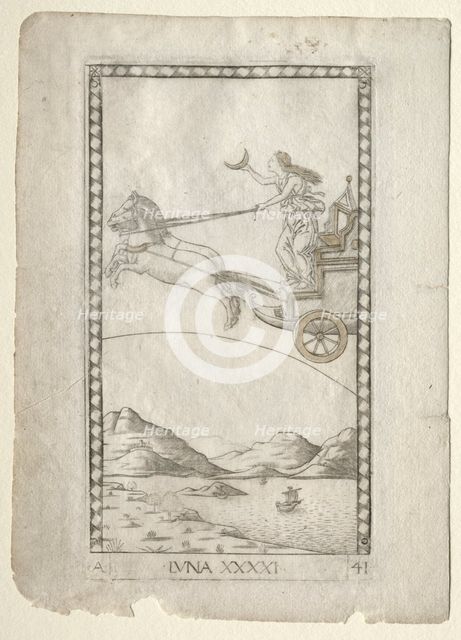 Luna (from the Tarocchi, series A: Firmaments of the Universe, #41), before 1467. Creator: Master of the E-Series Tarocchi (Italian, 15th century).