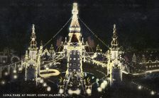 Luna Park at night, Coney Island, New York City, New York, USA, 1916