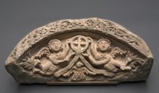 Lunette with Two Angels Supporting a Pendant Cross, 400s. Creator: Unknown