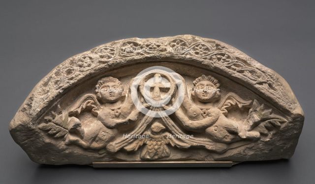 Lunette with Two Angels Supporting a Pendant Cross, 400s. Creator: Unknown.