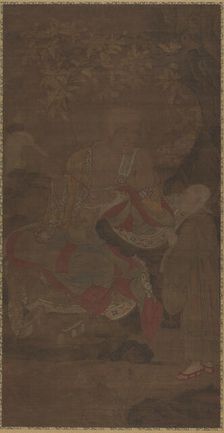 Luohan Holding a Fly Whisk, with Attendant, 14th century. Creator: Unknown