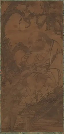 Luohan in a Tree and Tortoise Presenting a Scroll, Ming dynasty, 14th century. Creator: Unknown
