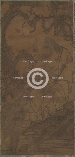 Luohan in a Tree and Tortoise Presenting a Scroll, Ming dynasty, 14th century. Creator: Unknown.