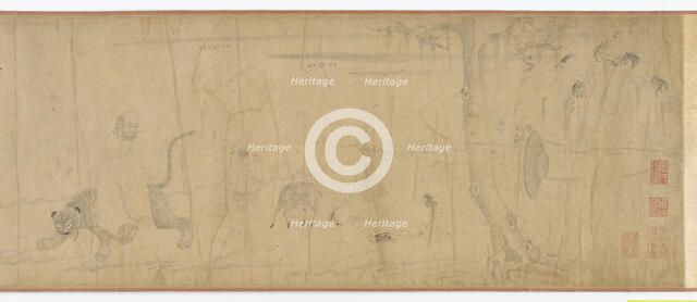 Luohans and animals crossing the sea, Ming dynasty, 16th-17th century. Creator: Unknown.