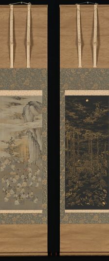 Luring the Sun Goddess Amaterasu Out of a Cave; Death of the Historical Buddha..., late 19th century Creator: Kono Bairei