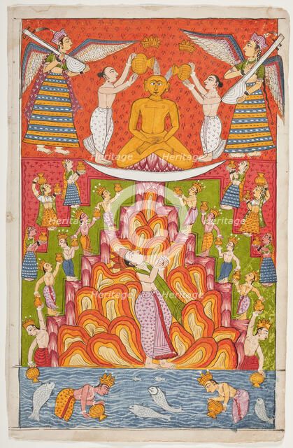 Lustration of a Jina Rishabhanatha (Adinatha), Folio from a Bhaktamara..., between c1800 and c1825. Creator: Unknown.