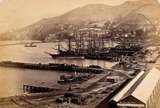 Lyttelton, New Zealand: the port and town from Sumner Road, between 1800 and 1899. Creator: Unknown