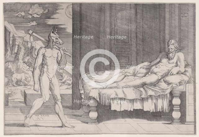 Lycaon Transformed into a Wolf, dated 1524. Creator: Agostino Veneziano.