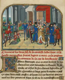 Lydia Ordering the Death of Her Sons, written 1463-1465; illuminated 1467-1472. Creators: Loyset Liedet, Pol Fruit